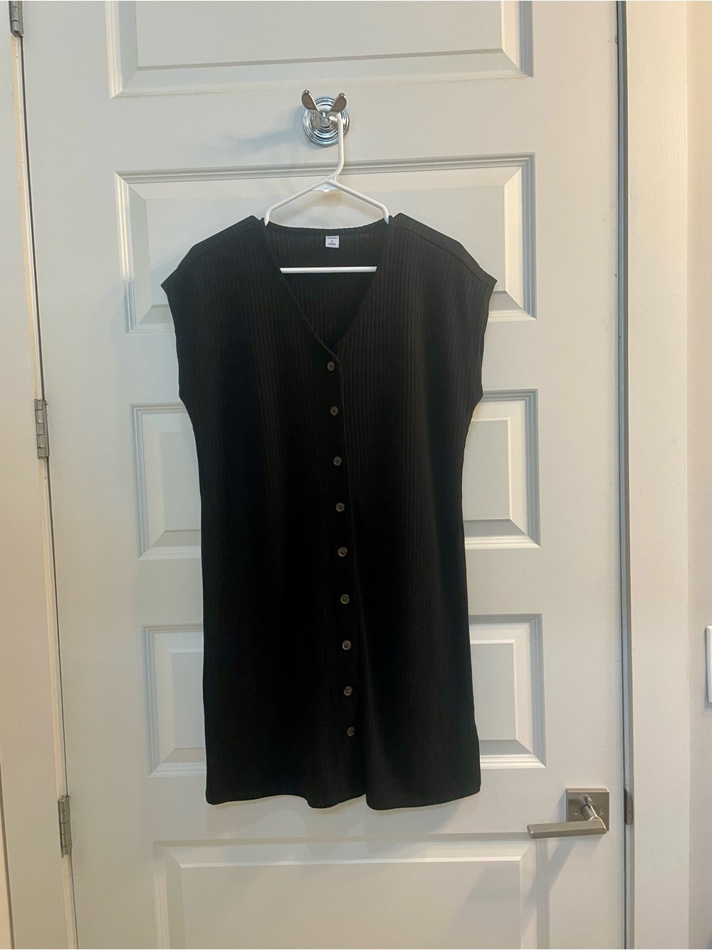 Old Navy Black Sleeveless Button-Front Ribbed Mini Dress